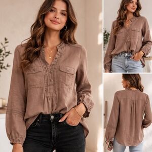 RW&CO LIGHT BROWN BLOUSE SIZE X SMALL